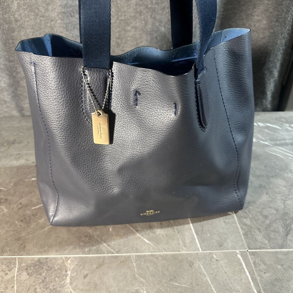 Coach Derby Tote Purse Handbag Navy Blue Pebbled Leather Designer F58660